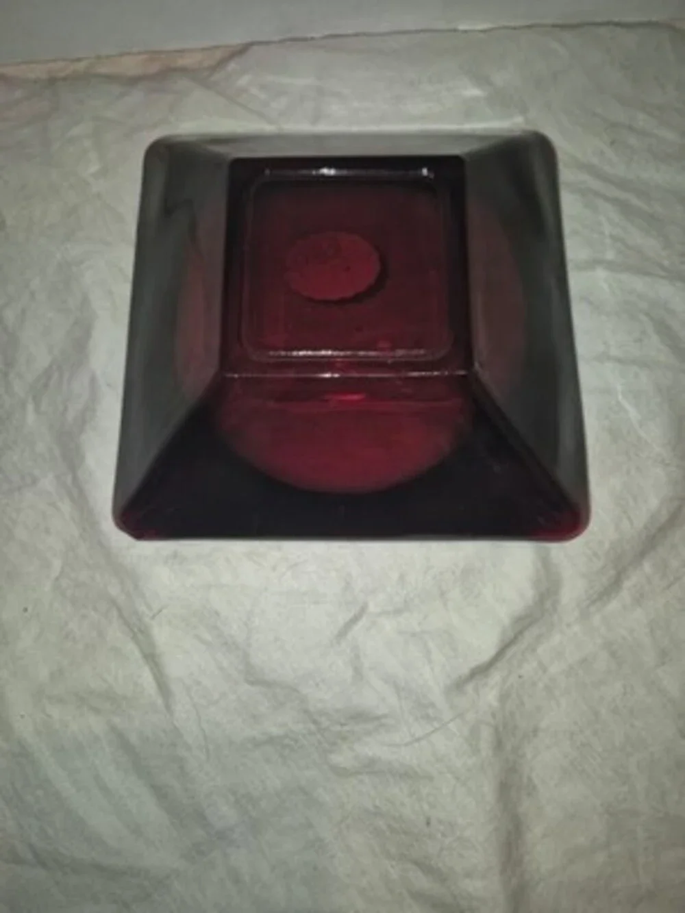 Vintage Anchor Hocking Royal Ruby Square Ashtray Glass 1950s With Sticker